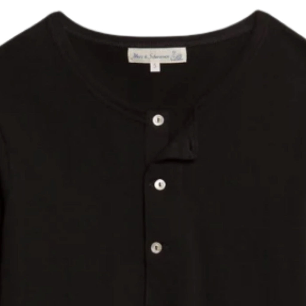 Merz b Schwanen 2M06 Vintage Machine Refined Classic Fit Long Sleeve Henley - Deep Black