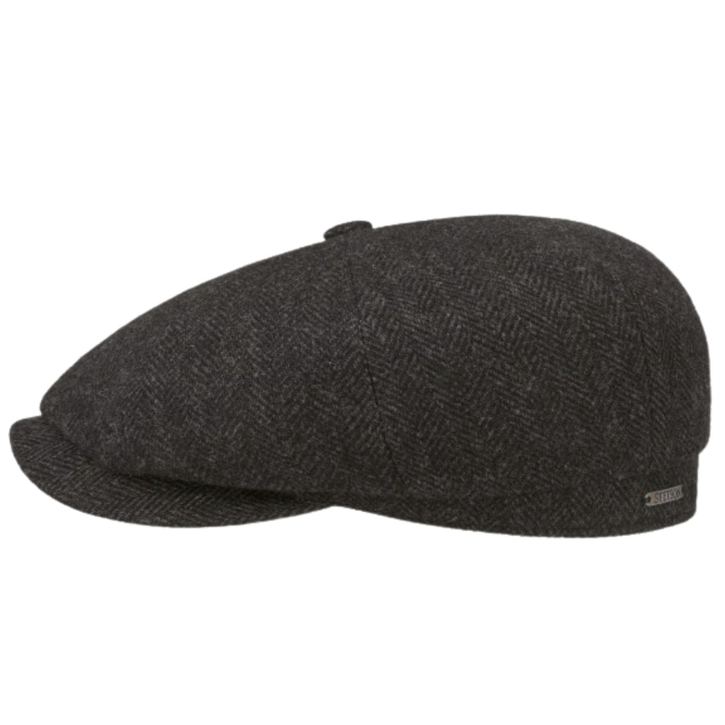 Stetson Hats Hatteras Classic Wool Flat Cap - Black/Grey