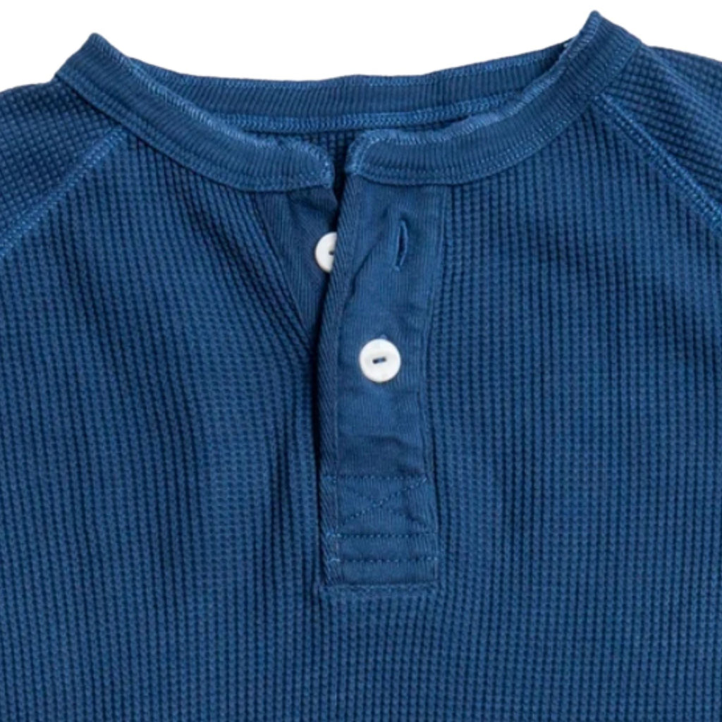 Heimat Henley Cotton Waffle Henley Polo - Ink