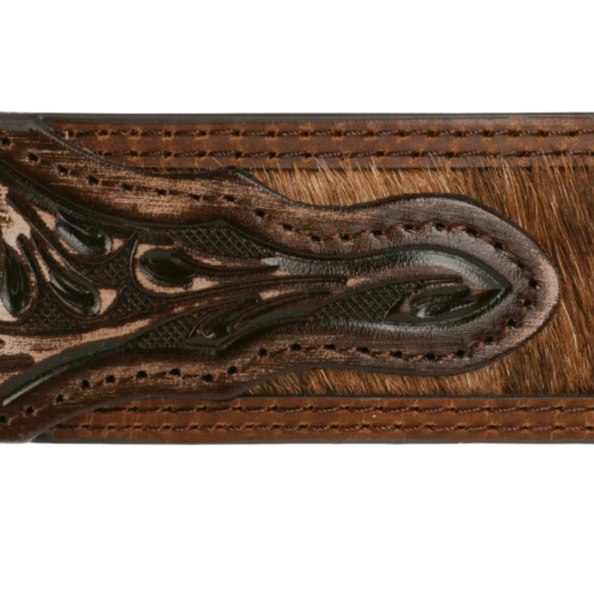 Stetson Hair-on-Hide Tooled Leather Belt - Brown