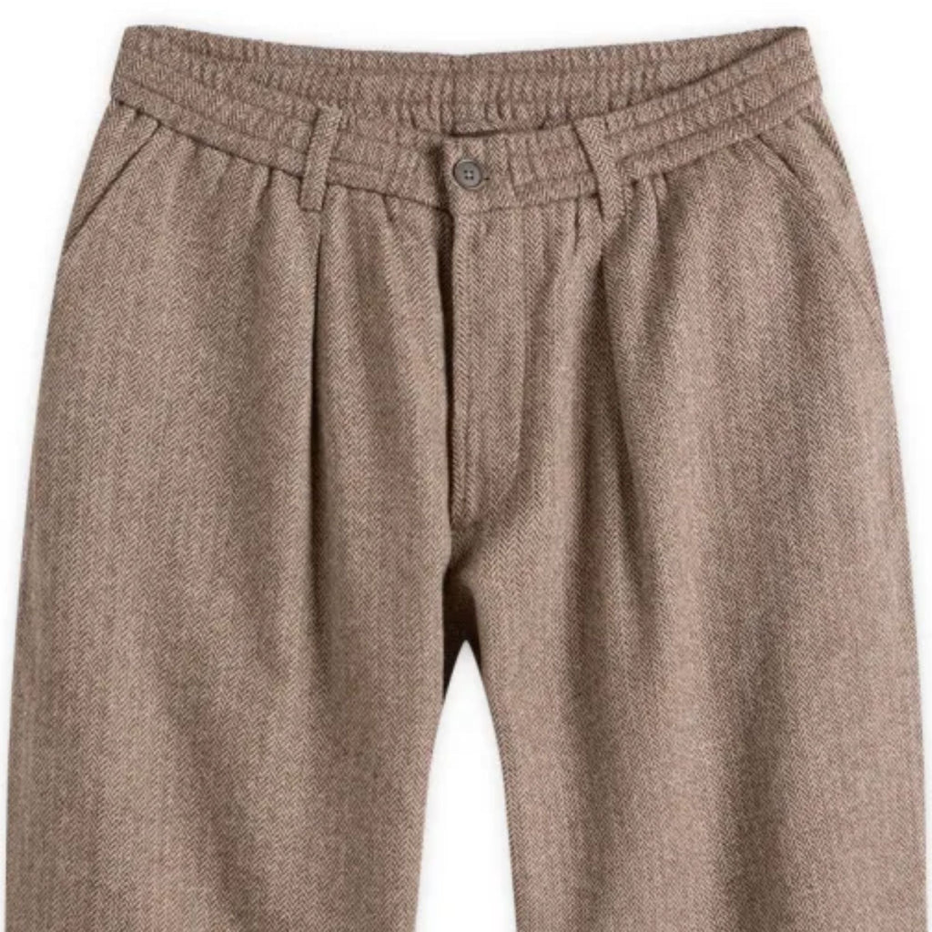 Universal Works Wool Herringbone Pleated Track Pant - Brown