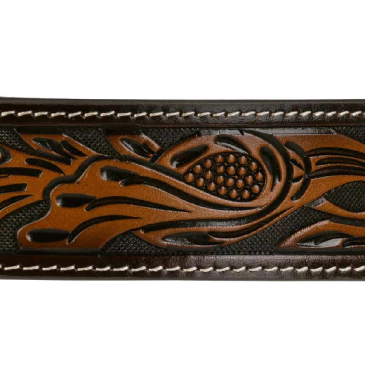 Stetson Hats Tooled Dark Leather Belt - Brown