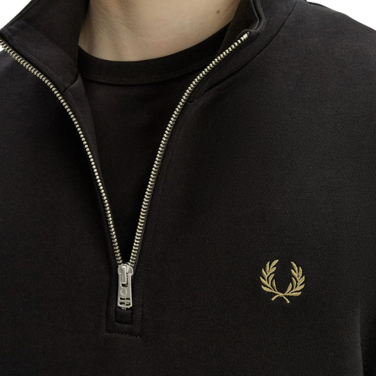 Fred Perry Half Zip Sweatshirt - Black/Snow White/Bronze