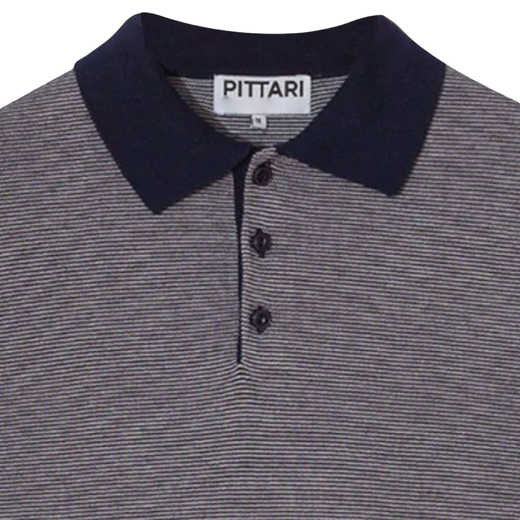 Pittari Microstripe Short Sleeve Polo - Navy/Ecru