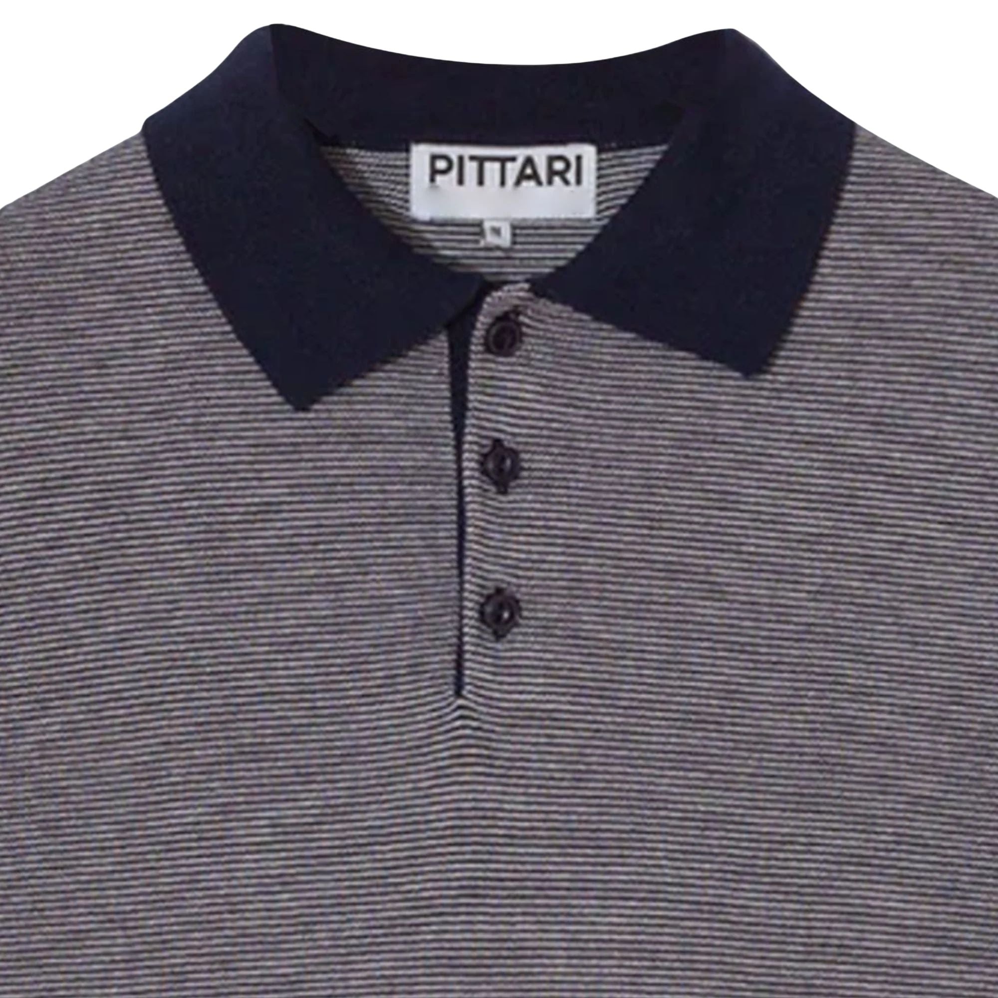 Pittari Microstripe Short Sleeve Polo - Navy/Ecru