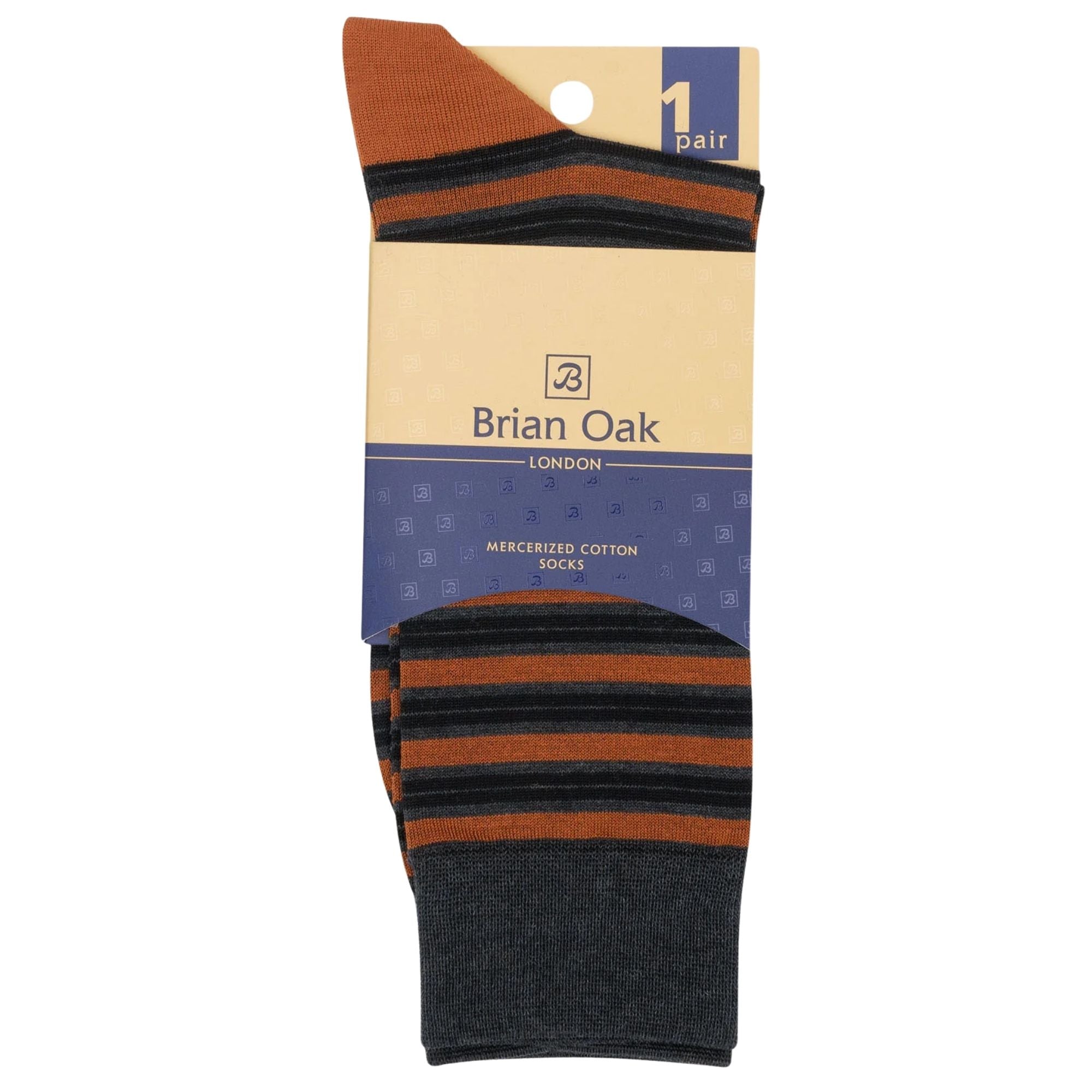 Stuarts London Brian Oak Striped Socks - Rust