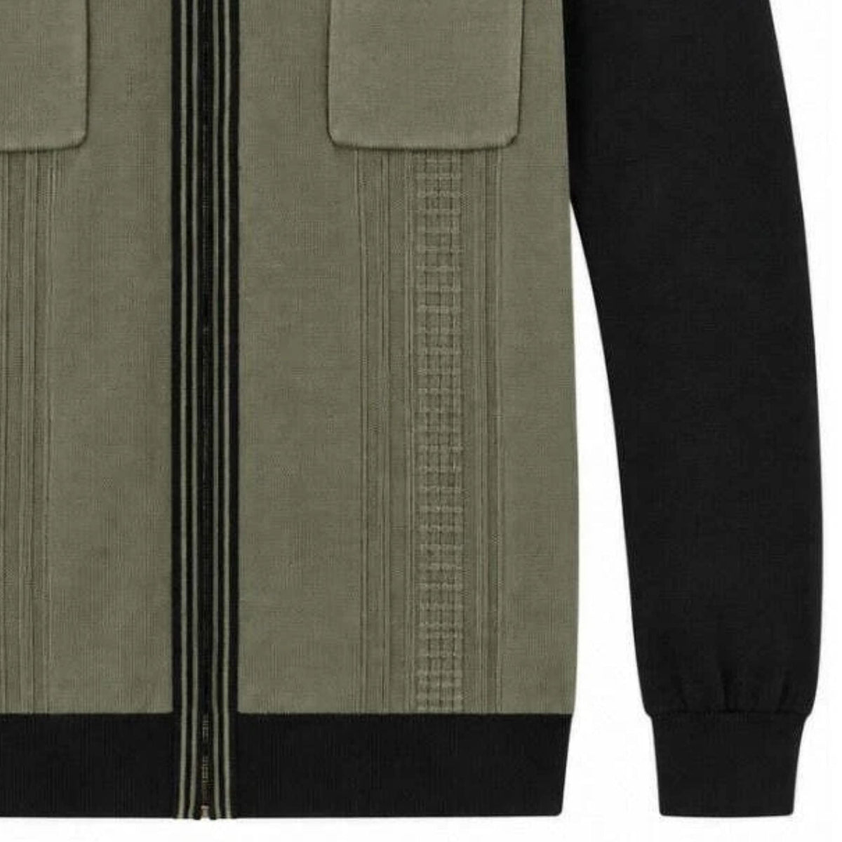 Gabicci Vintage Lucerne Long Sleeve Zip Thru Knit Polo - Khaki/Black