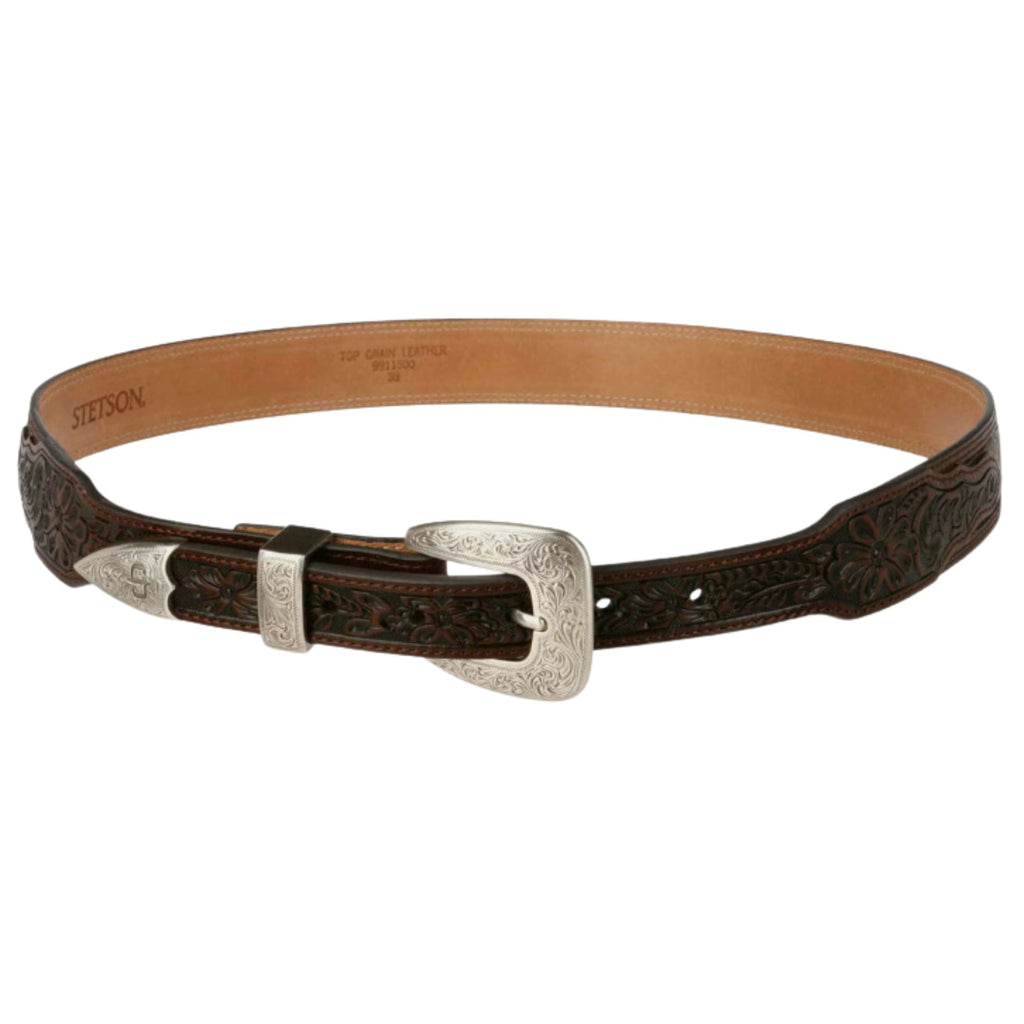 Stetson Hats Croco Print Tooled Leather Belt - Brown
