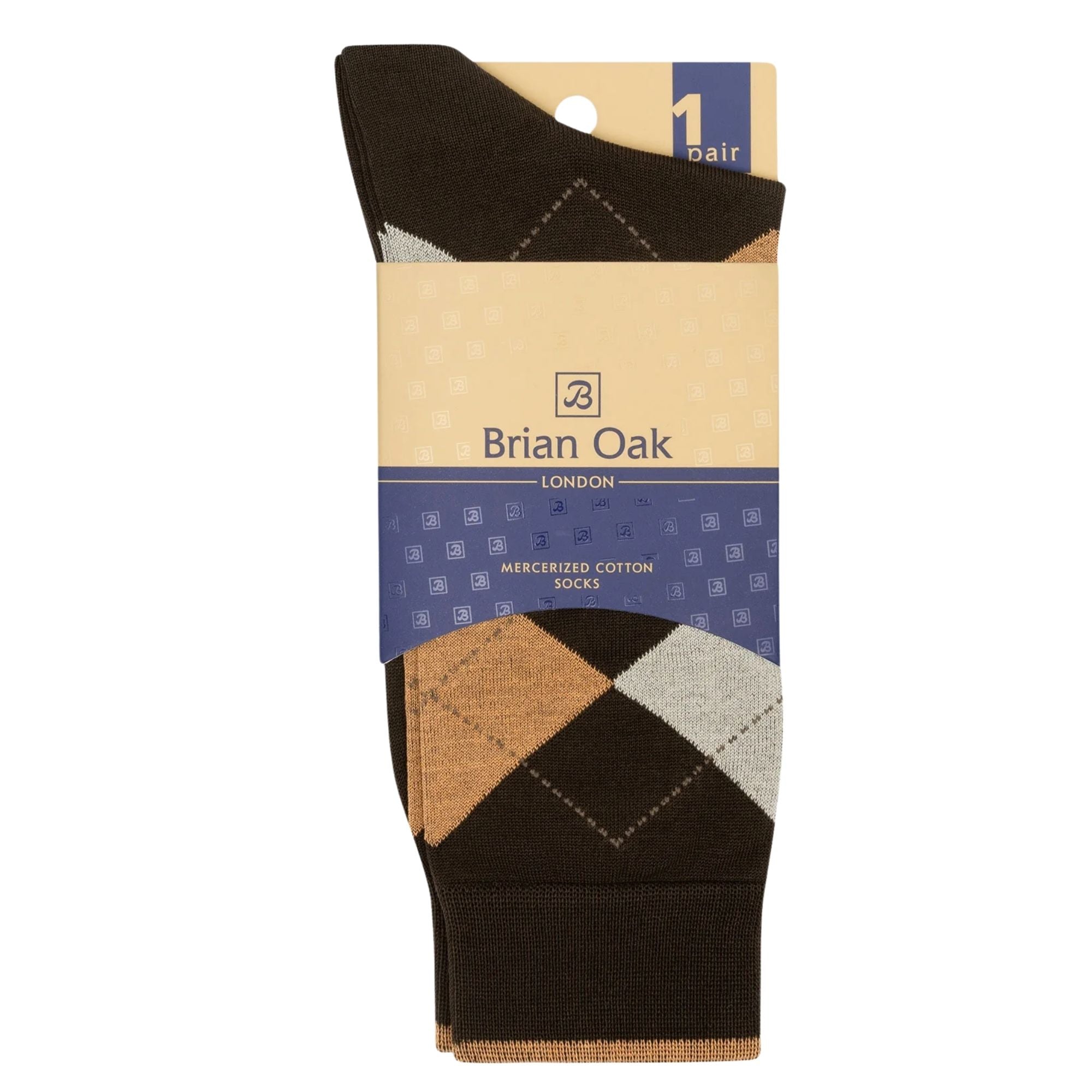 Stuarts London Brian Oak Argyle Socks - Two Tone Brown