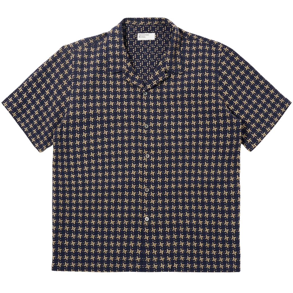 Universal Works Rhodes 8 Cotton Road Shirt - Navy/Sand