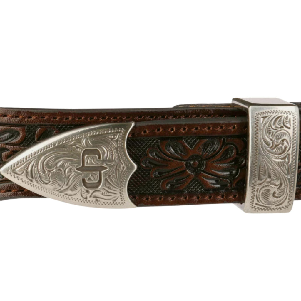 Stetson Hats Croco Print Tooled Leather Belt - Brown