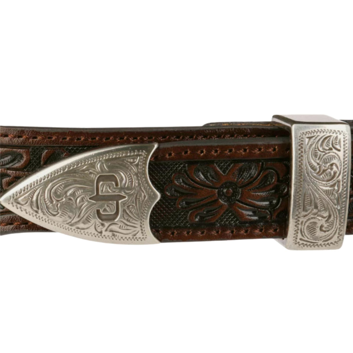Stetson Hats Croco Print Tooled Leather Belt - Brown