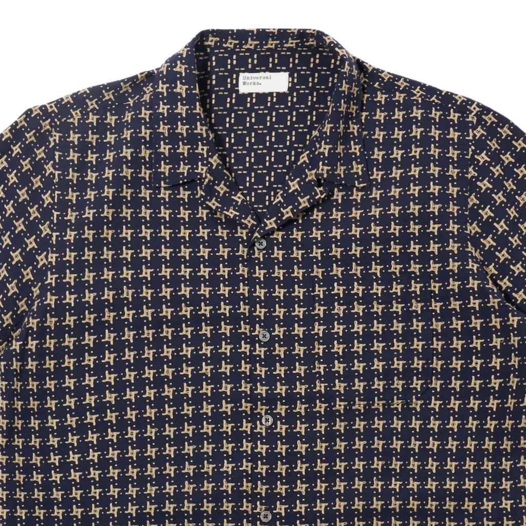 Universal Works Rhodes 8 Cotton Road Shirt - Navy/Sand