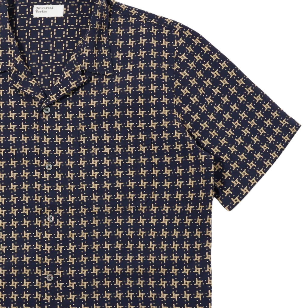 Universal Works Rhodes 8 Cotton Road Shirt - Navy/Sand
