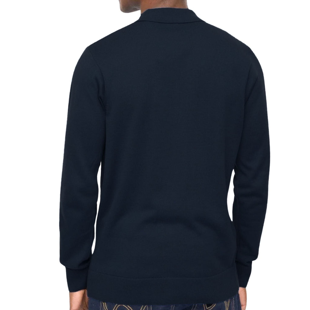Gabicci Vintage Azima Long Sleeve Plain Knit Button Thru - Navy