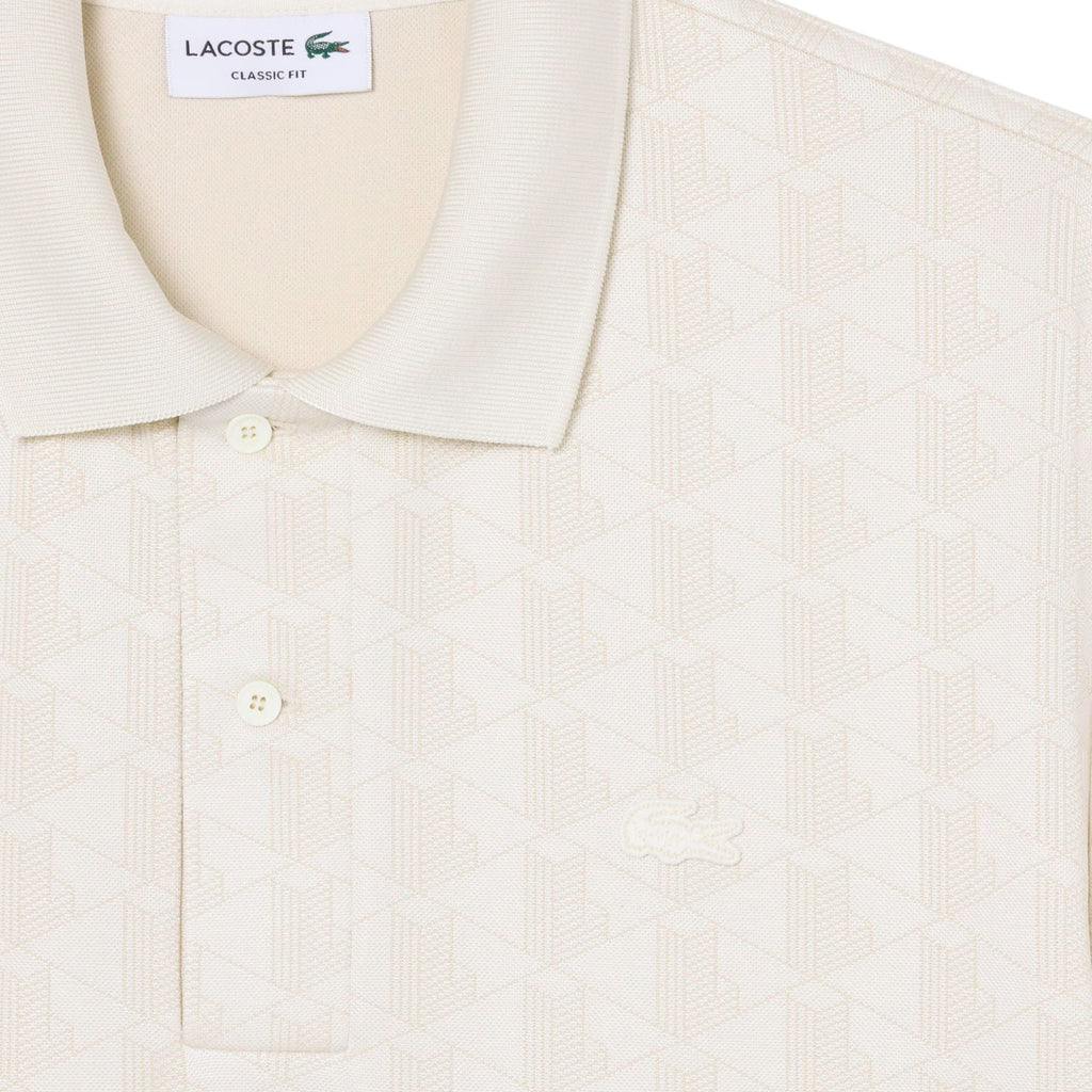 Lacoste Classic Fit Monogram Jacquard Polo Shirt - Beige