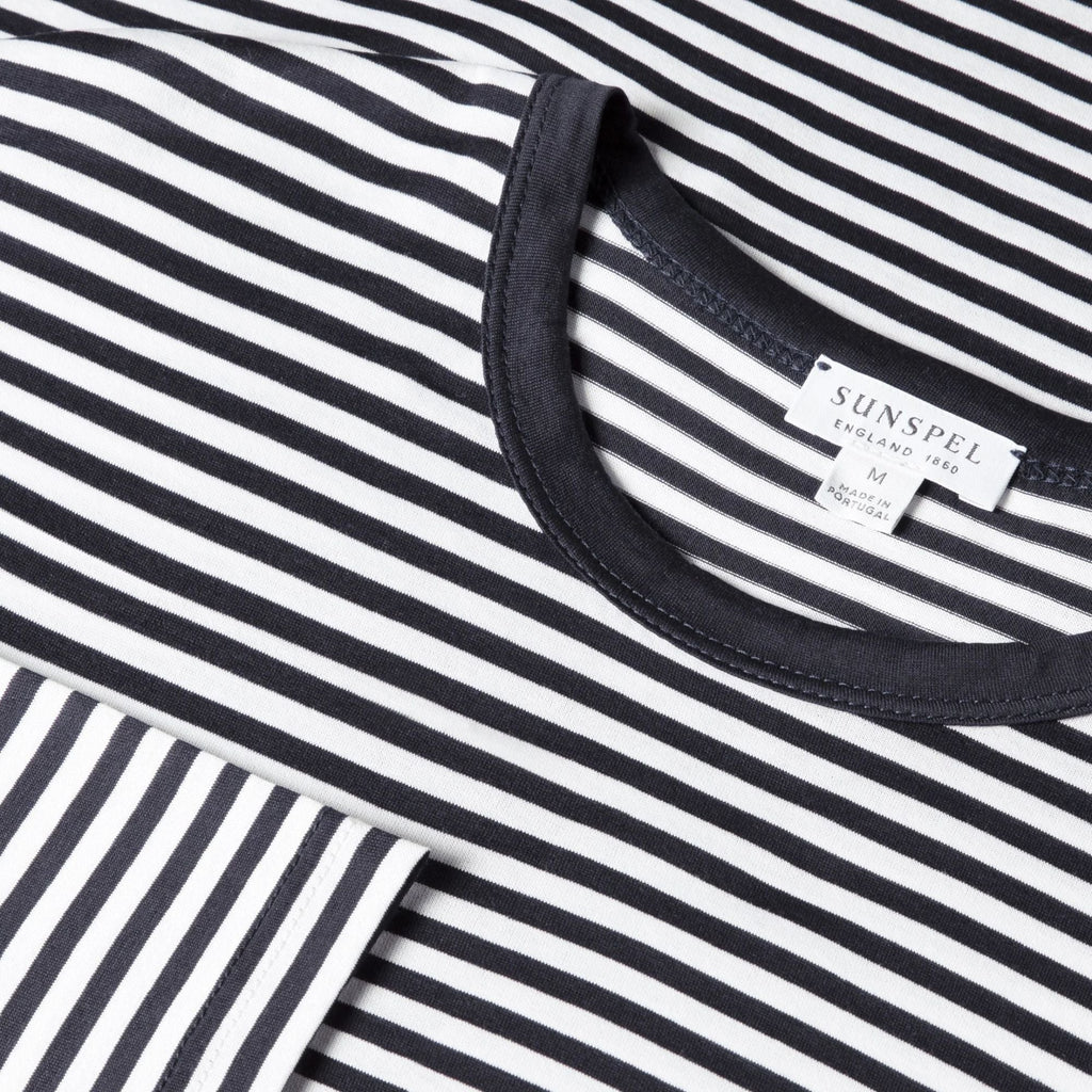 Sunspel Long Sleeve Classic T-Shirt - White/Navy
