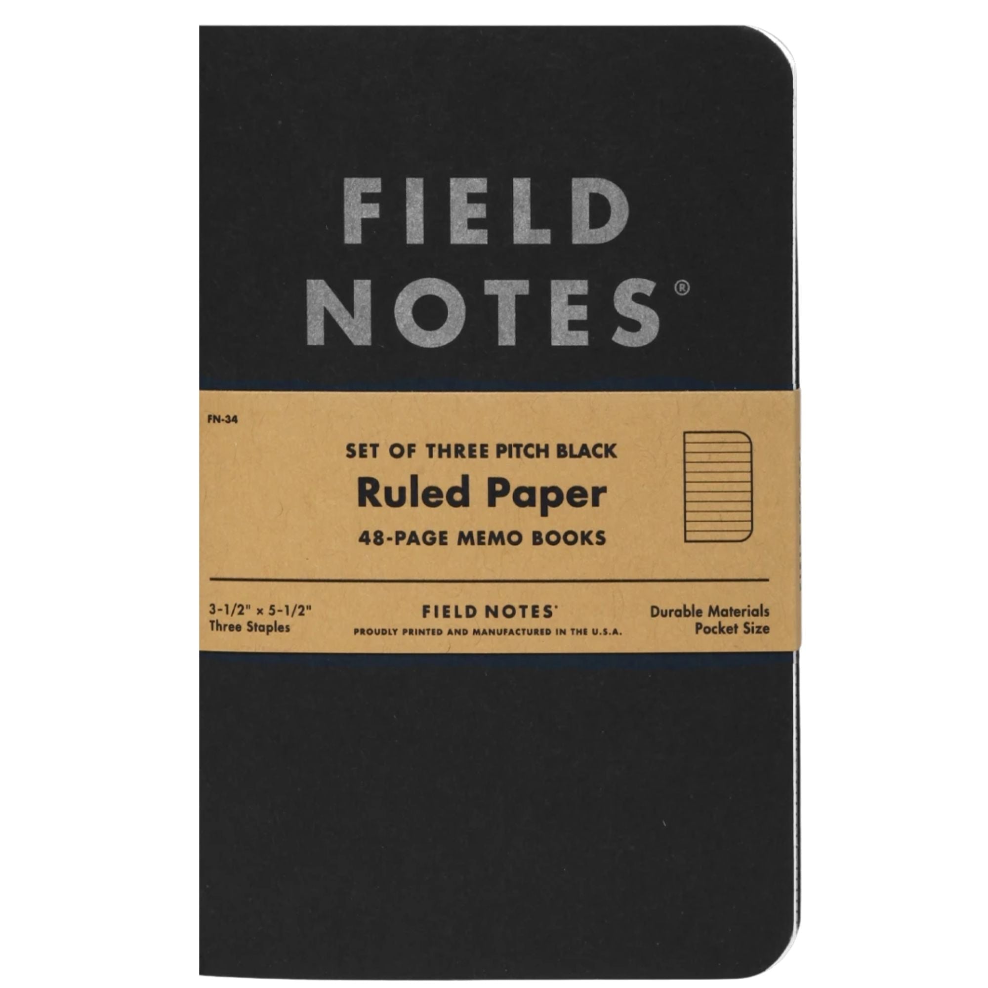 Field Notes 3 Pack Pitch Black Memo Book - Ruled