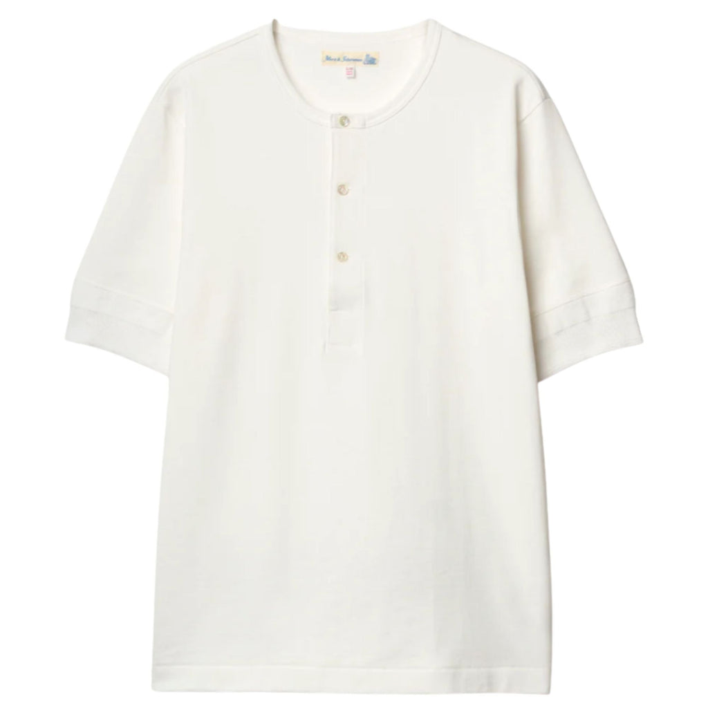 Merz b Schwanen 207 Loopwheeled Classic Fit Midweight Short Sleeve Henley - White