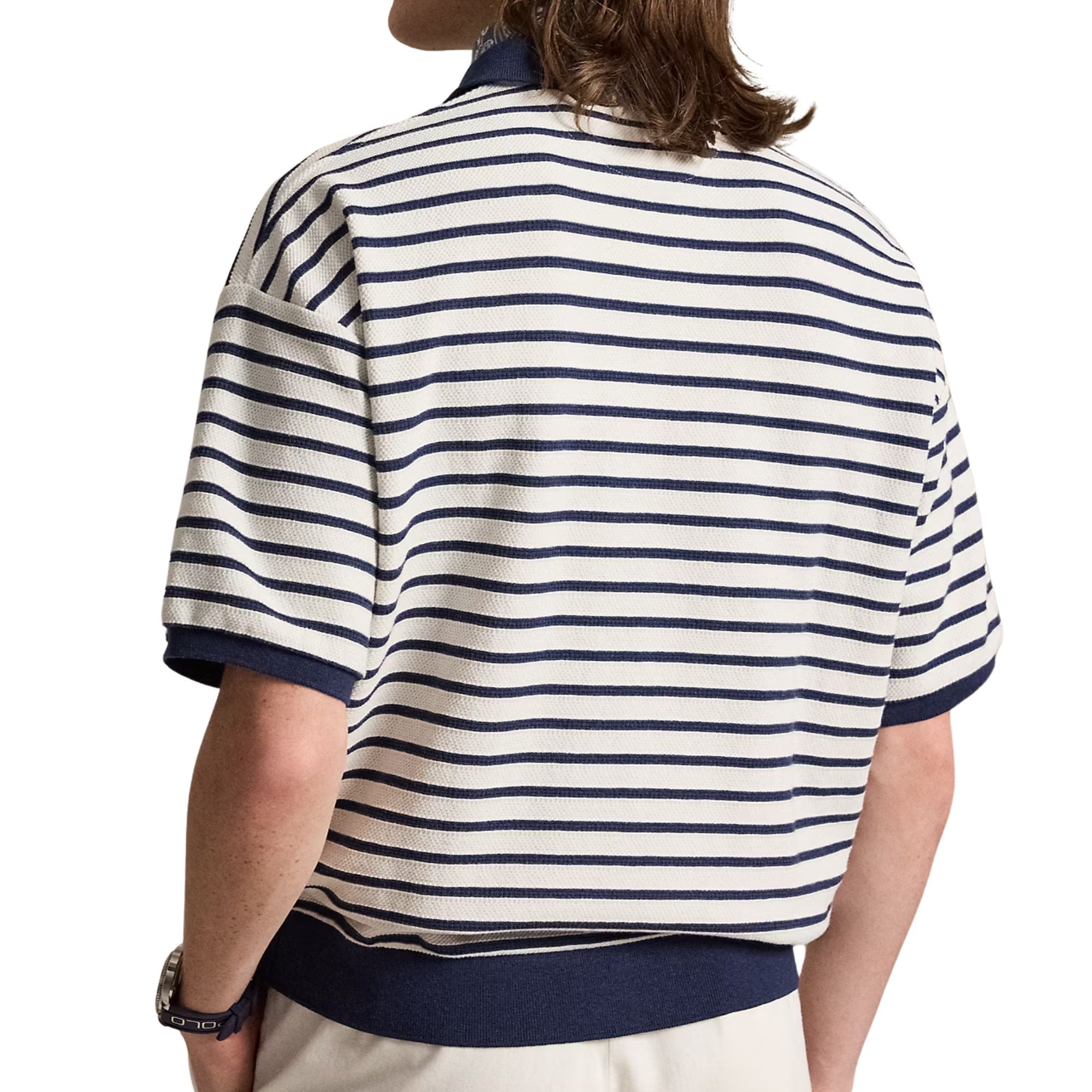Polo Ralph Lauren Relaxed Fit Striped Textured Polo Shirt - Nevis/ Newport Navy