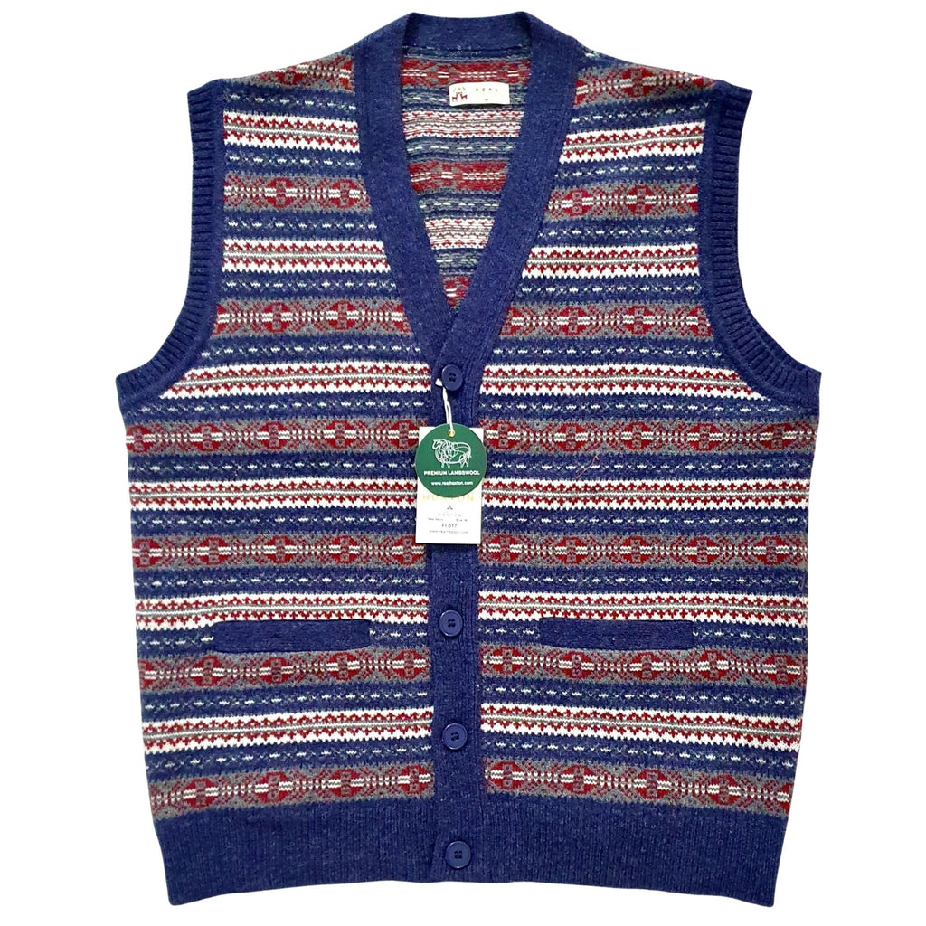 Real Hoxton Fair Isle Sleeveless Cardigan - New Navy