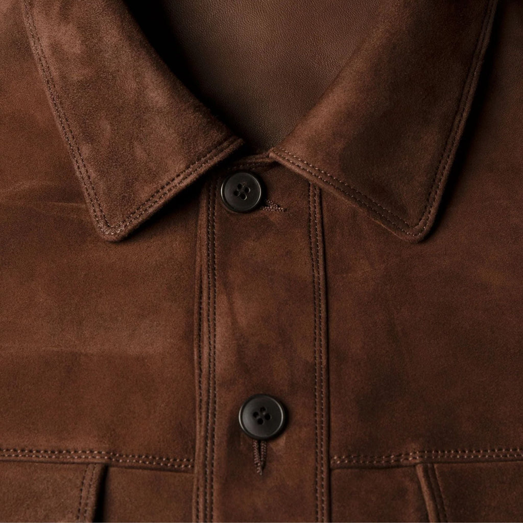 Sunspel Suede Overshirt - Dark Brown