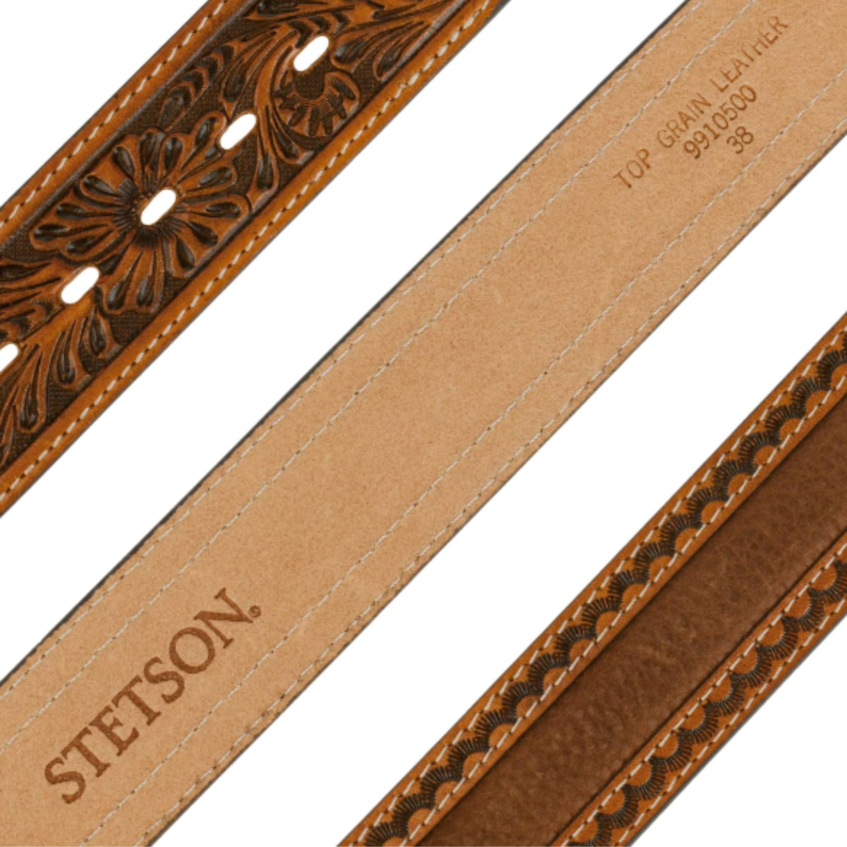 Stetson Tooled Leather Belt - Brown