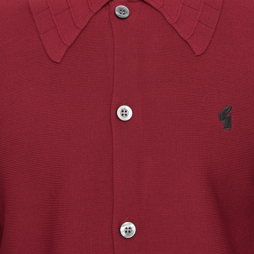 Gabicci Vintage Eddie Long Sleeve Button Thru Knit Polo - Claret