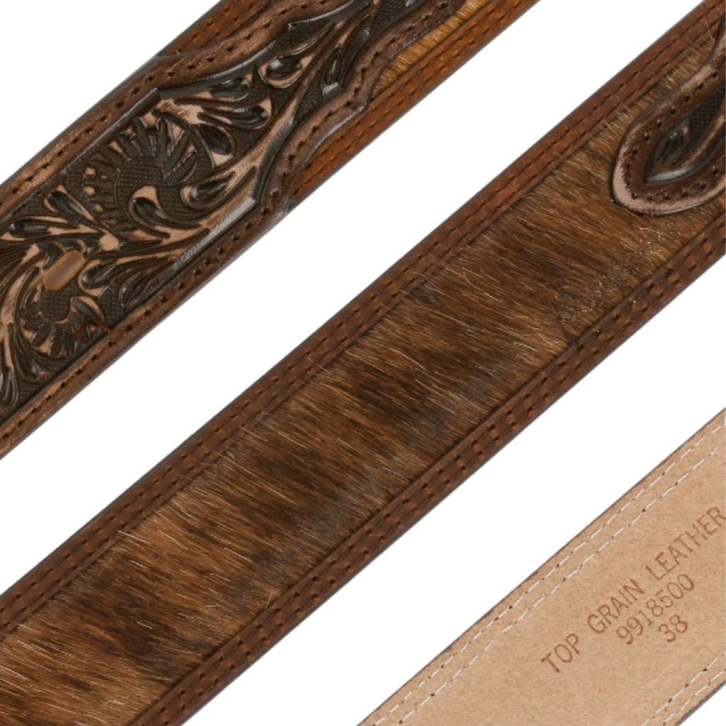 Stetson Hair-on-Hide Tooled Leather Belt - Brown