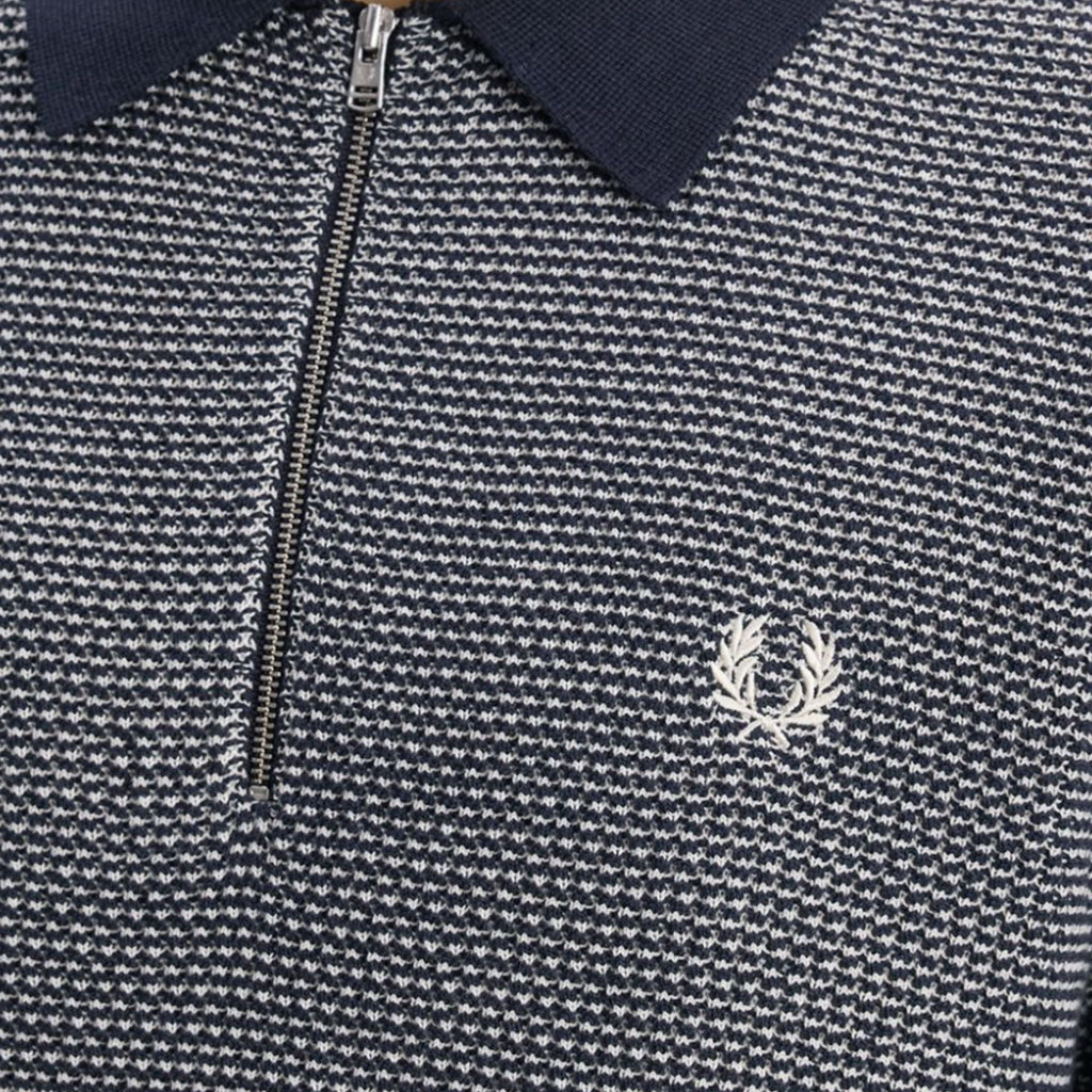 Fred Perry Textured Knitted Half Zip Shirt - Navy