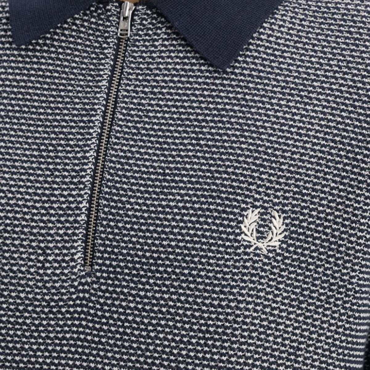 Fred Perry Textured Knitted Half Zip Shirt - Navy