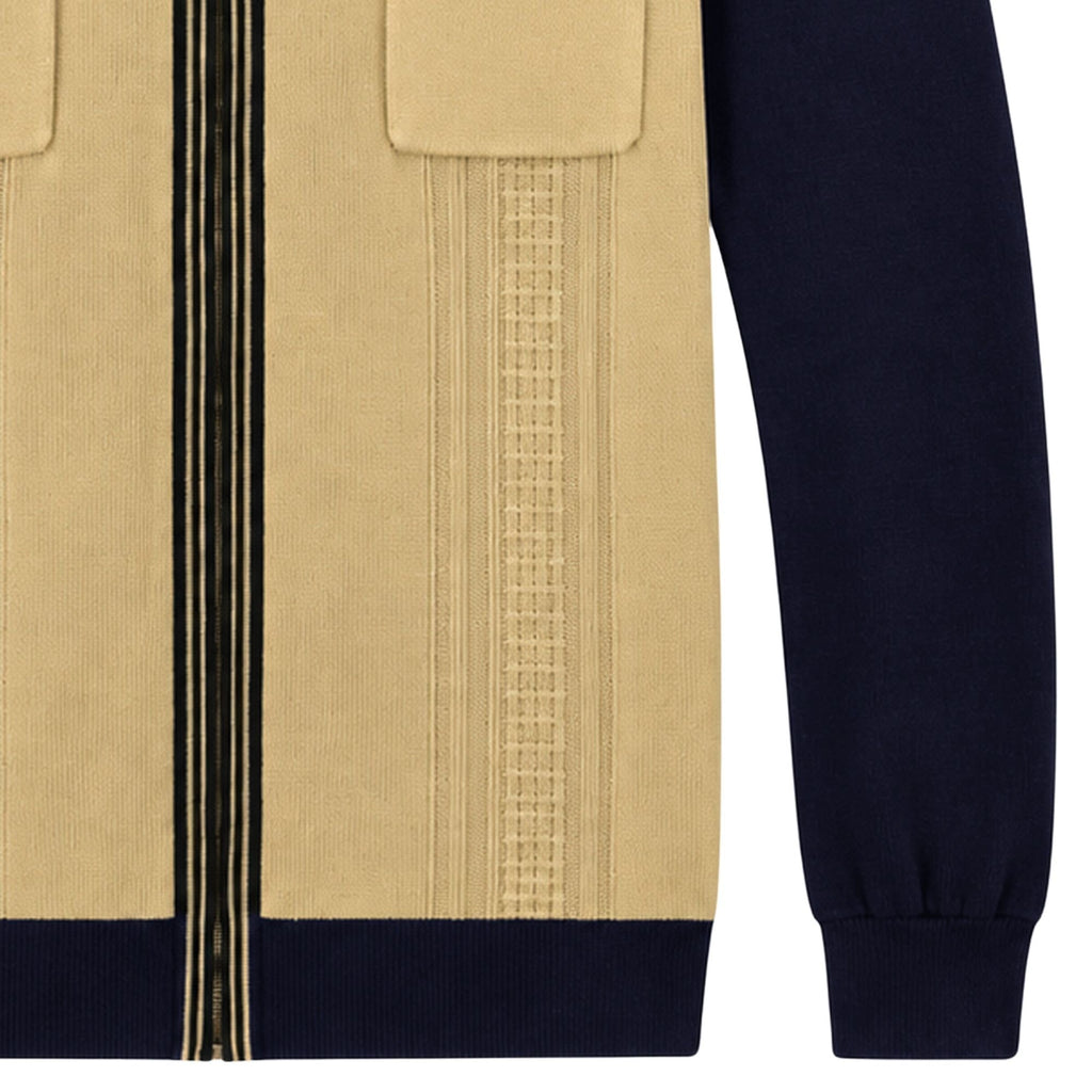 Gabicci Vintage Lucerne Long Sleeve Zip Thru Knit - Beige/Navy