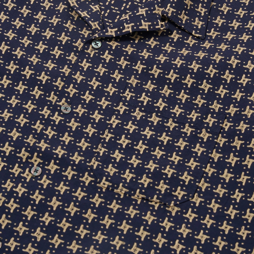Universal Works Rhodes 8 Cotton Road Shirt - Navy/Sand