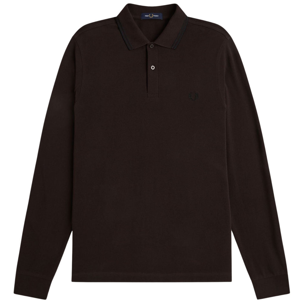 Fred Perry Long Sleeve Tipped Shirt - Rich Brown