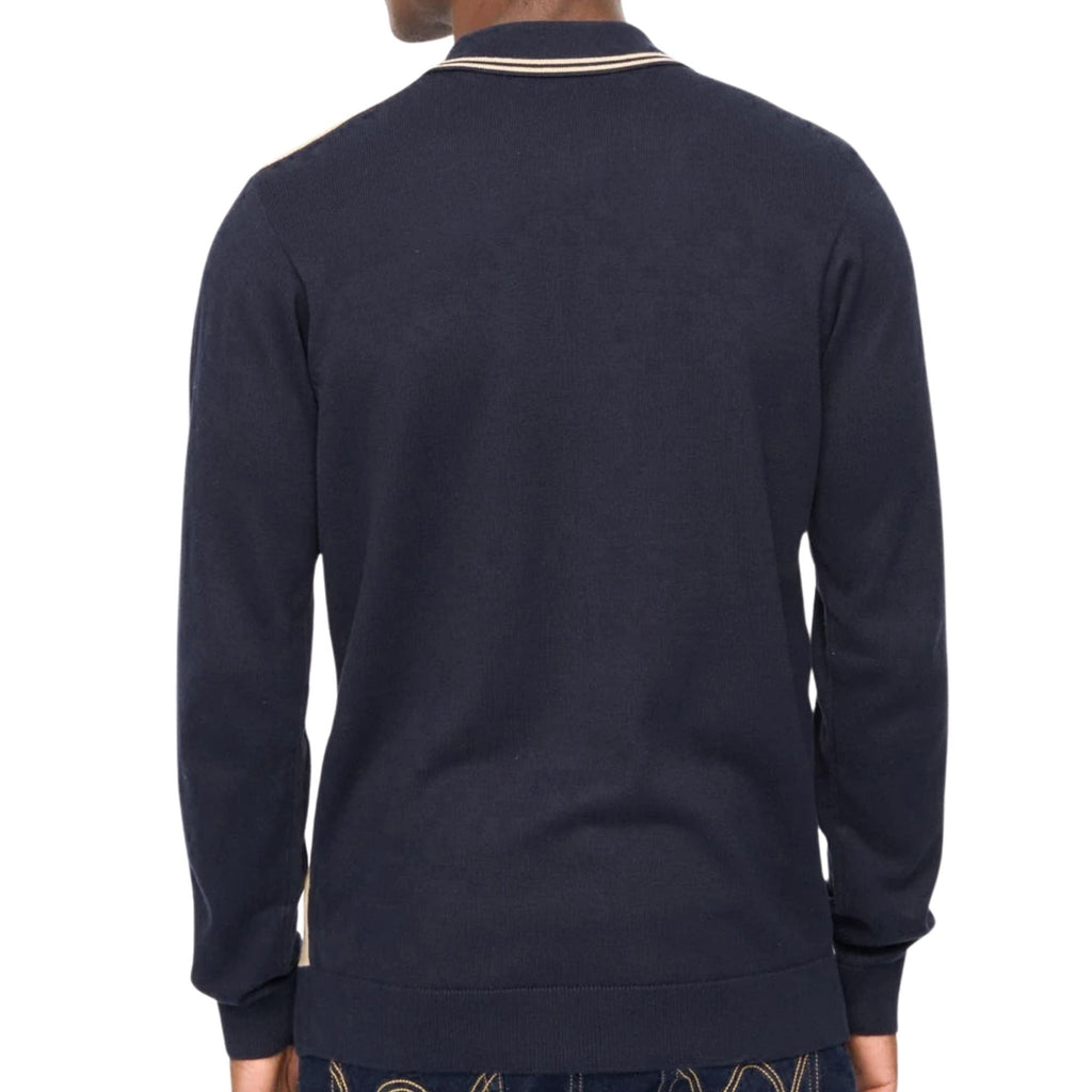 Gabicci Vintage Lucerne Long Sleeve Zip Thru Knit - Beige/Navy