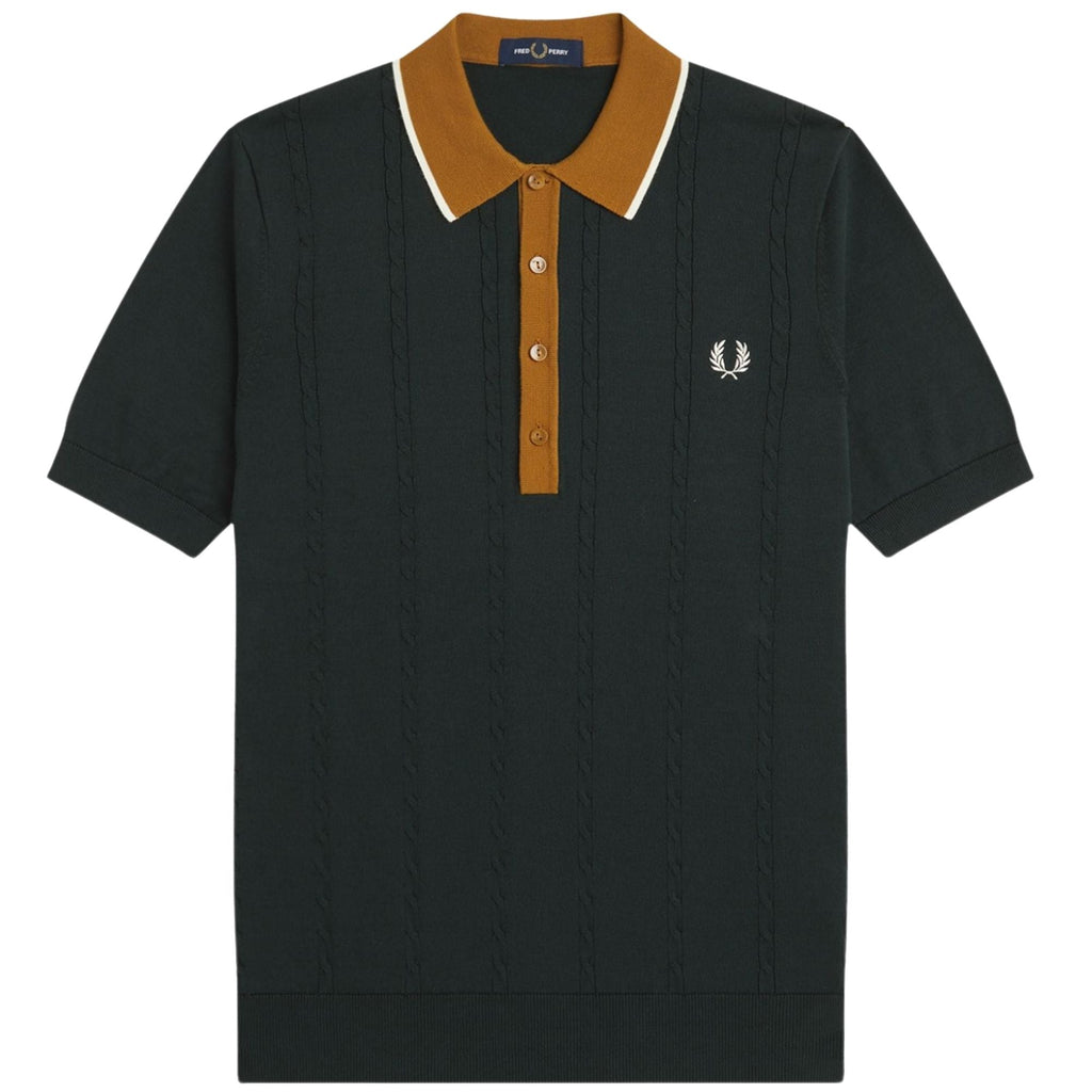 Fred Perry Cable Knit Shirt - Night Green