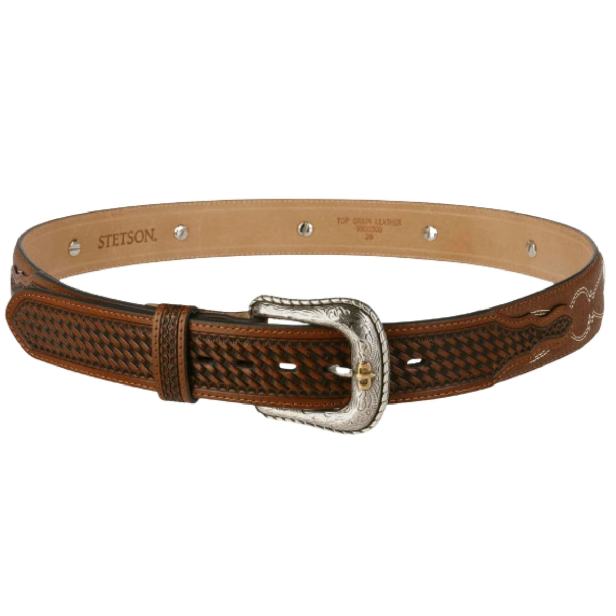 Stetson Pebble Basket Weave Leather Belt - Pebble