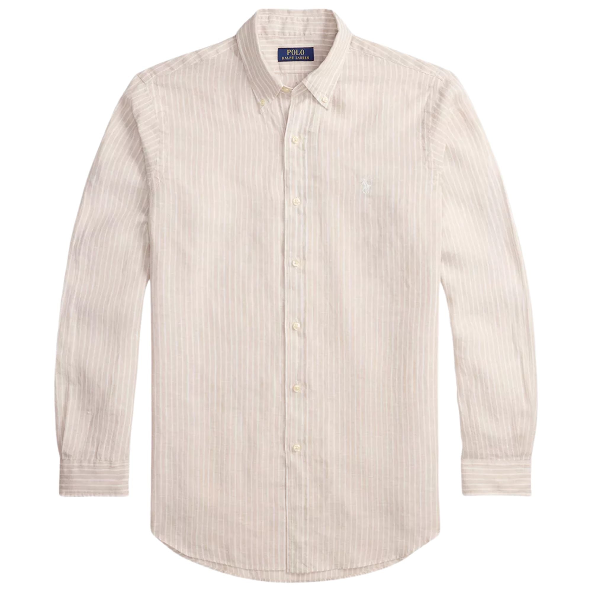 Polo Ralph Lauren Custom Fit Striped Linen Shirt - Beige