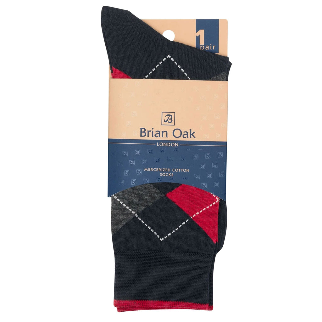 Stuarts London Brian Oak Argyle Socks - Red/Black
