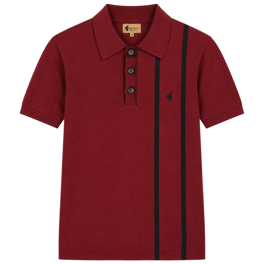 Gabicci Vintage Beckenham Short Sleeve Knit Polo - Claret