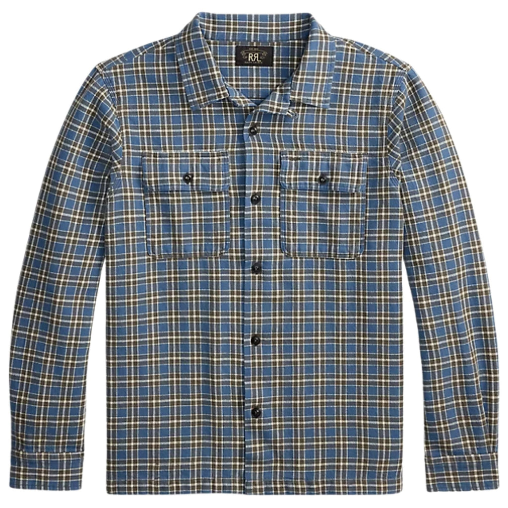 RRL by Ralph Lauren Plaid Twill Camp Shirt - Blue/Grey