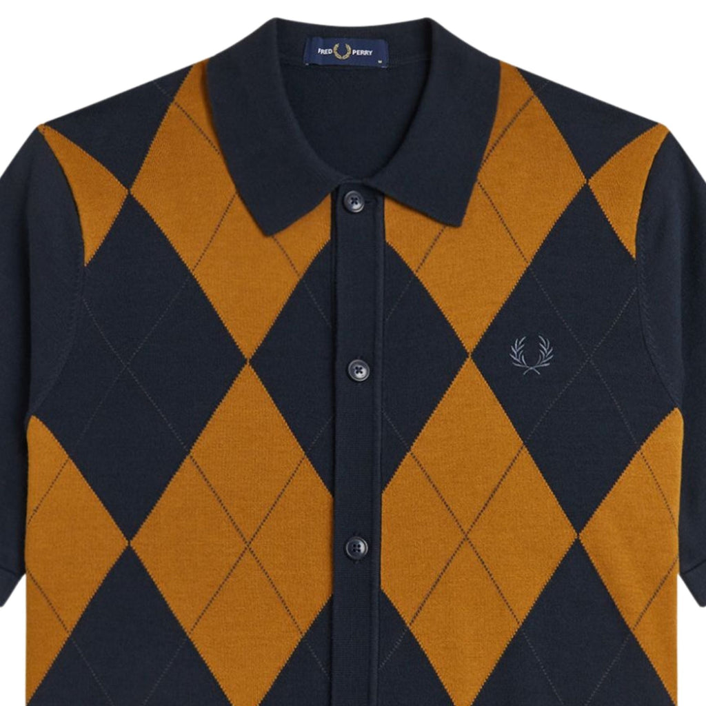 Fred Perry Argyle Button Through Shirt - Navy