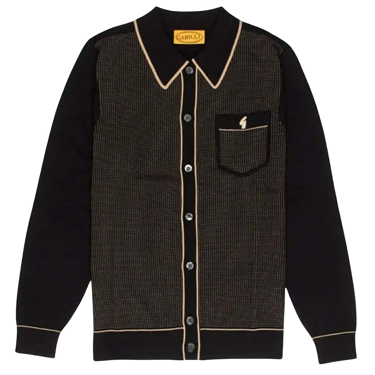 Gabicci Vintage Di-Lello Long Sleeve Button Thru Knit Polo - Black