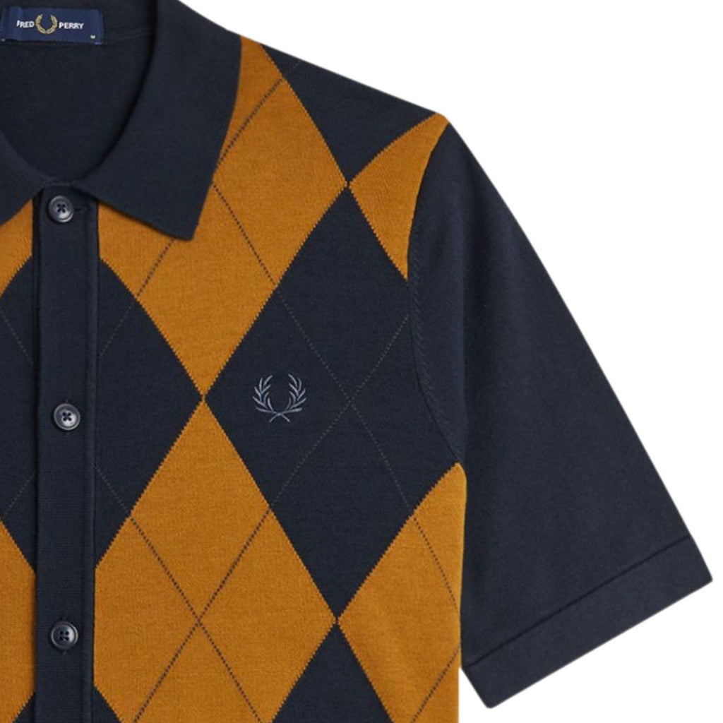 Fred Perry Argyle Button Through Shirt - Navy