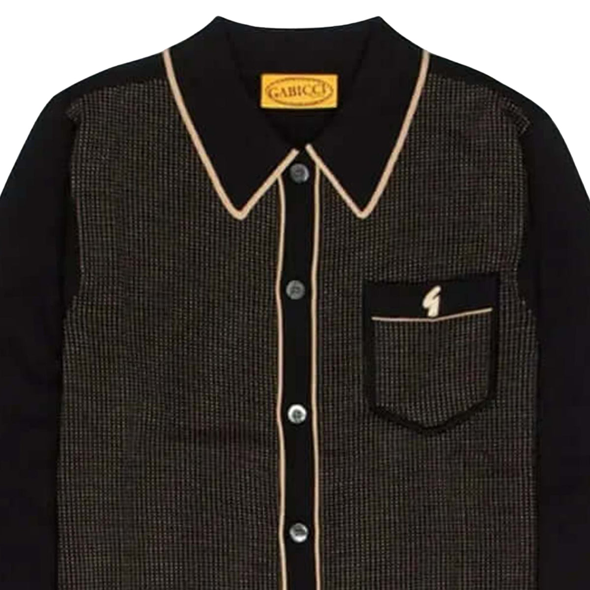 Gabicci Vintage Di-Lello Long Sleeve Button Thru Knit Polo - Black