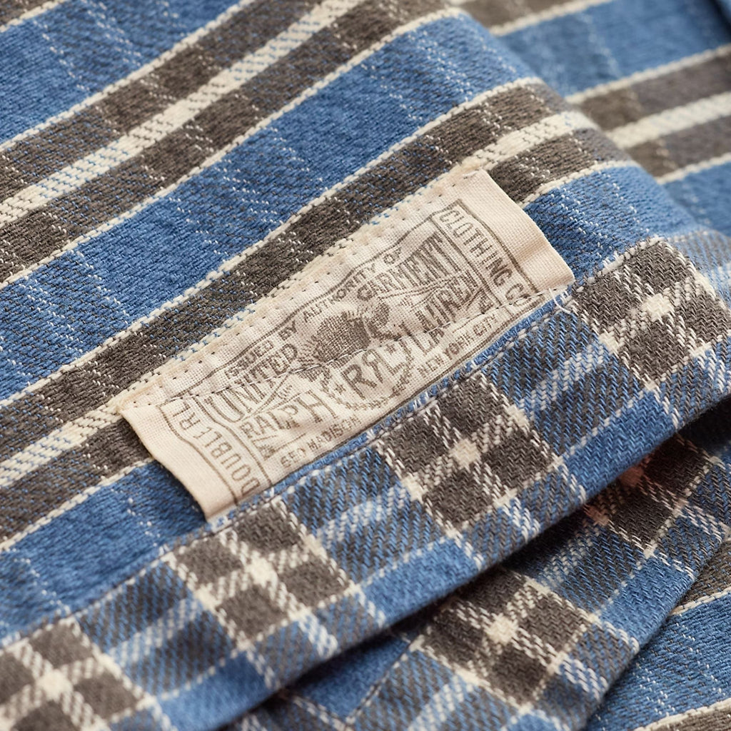 RRL by Ralph Lauren Plaid Twill Camp Shirt - Blue/Grey