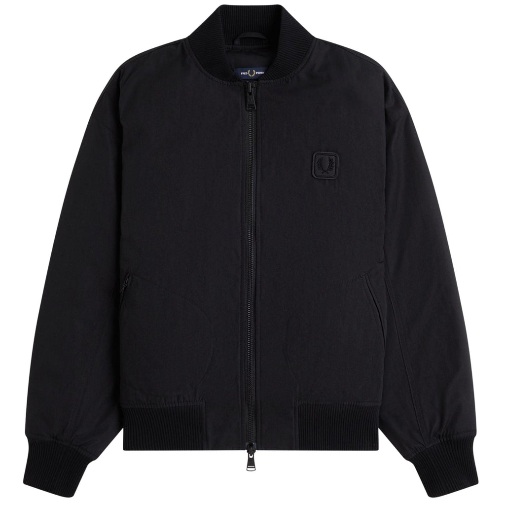 Fred Perry Leather Patch Bomber Jacket - Black
