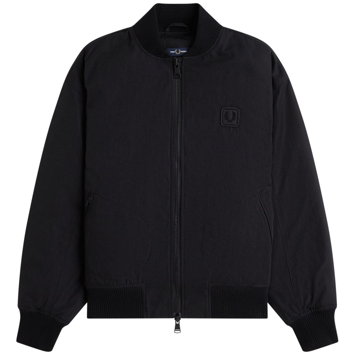 Fred Perry Leather Patch Bomber Jacket - Black