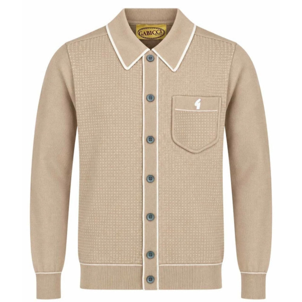 Gabicci Vintage Di-Lello Long Sleeve Button Thru Knit Polo - Caramel