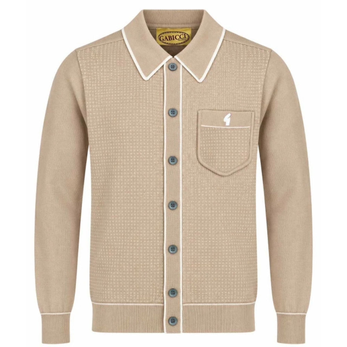 Gabicci Vintage Di-Lello Long Sleeve Button Thru Knit Polo - Caramel